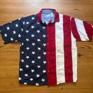 American Summer star stripes short sleeve cotton button up mens shirt SIZE XL